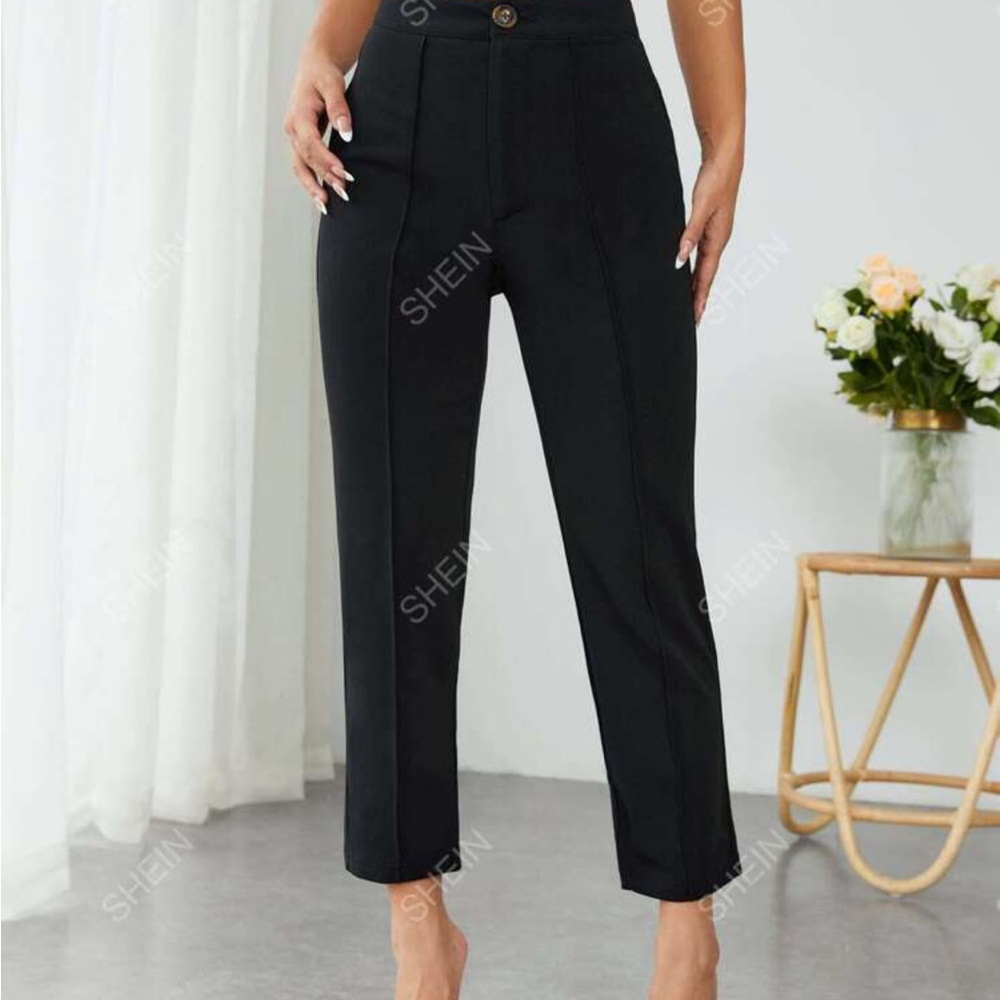SHEIN Petite High Waist Press Crease Tapered Black Summer Pants Size XXS
